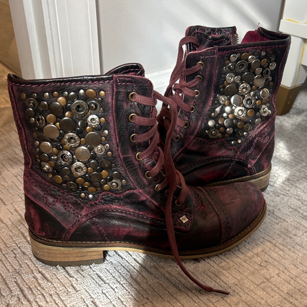 Feud Britannia Studded Burgundy Ankle Boots